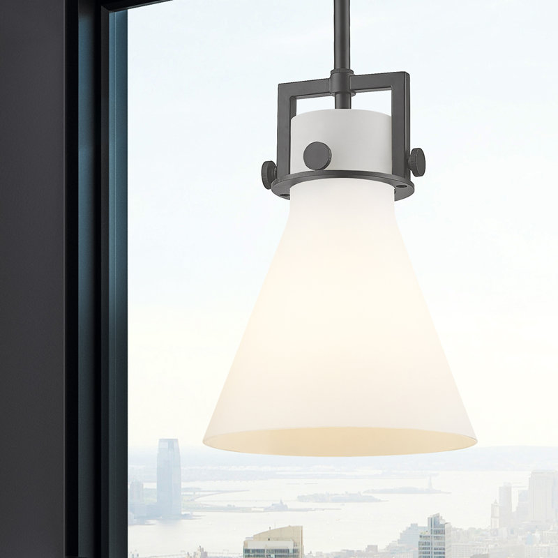 Luminaire suspendu avec tige 30 po Coterie, Blanc mat, Noir mat, H 11,38 po x l 8 po x P 8 po