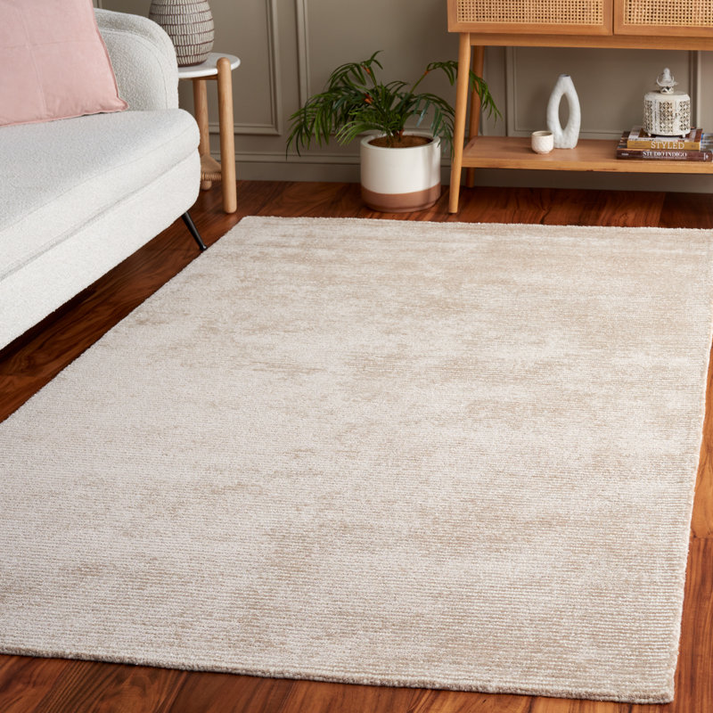Tapis beige uni en viscose / laine / coton touffeté à la main Diah, Rectangle 6 pi x 9 pi