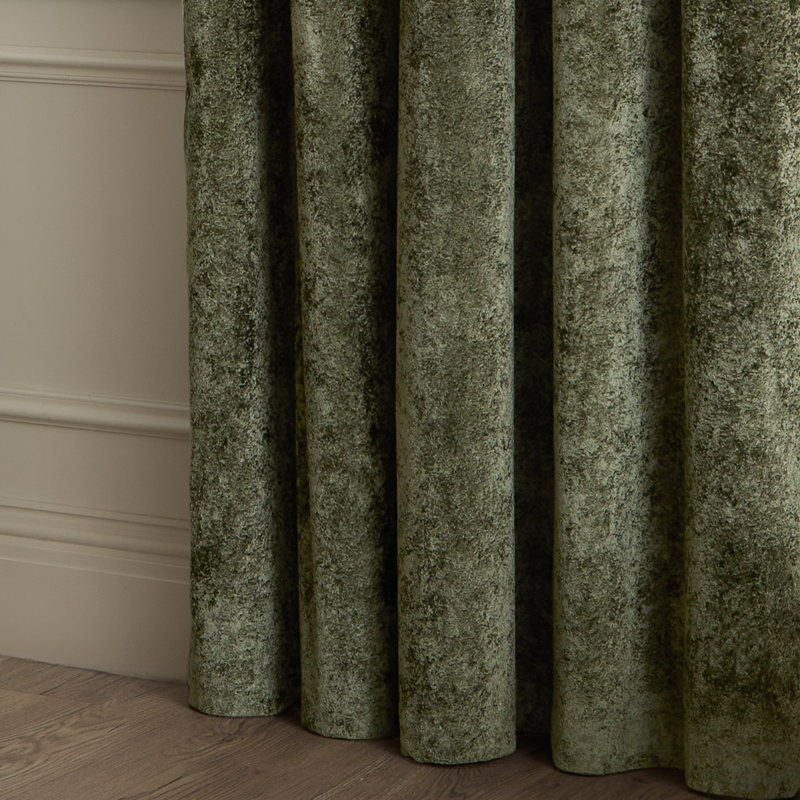 Lustre Velvet Room Darkening Curtain Panel Pair, Green, 229cm Width x 229cm Drop