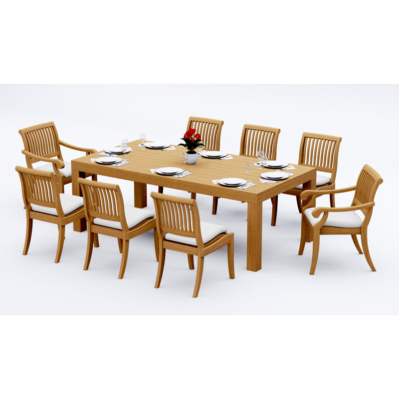 6 Seats 7 Pcs Grade-A Teak Wood Dining Set: 86" Canberra Rectangle Table And 6 Arbor Stacking Chairs (2 Arm & 4 Armless Chairs) #11AB1902