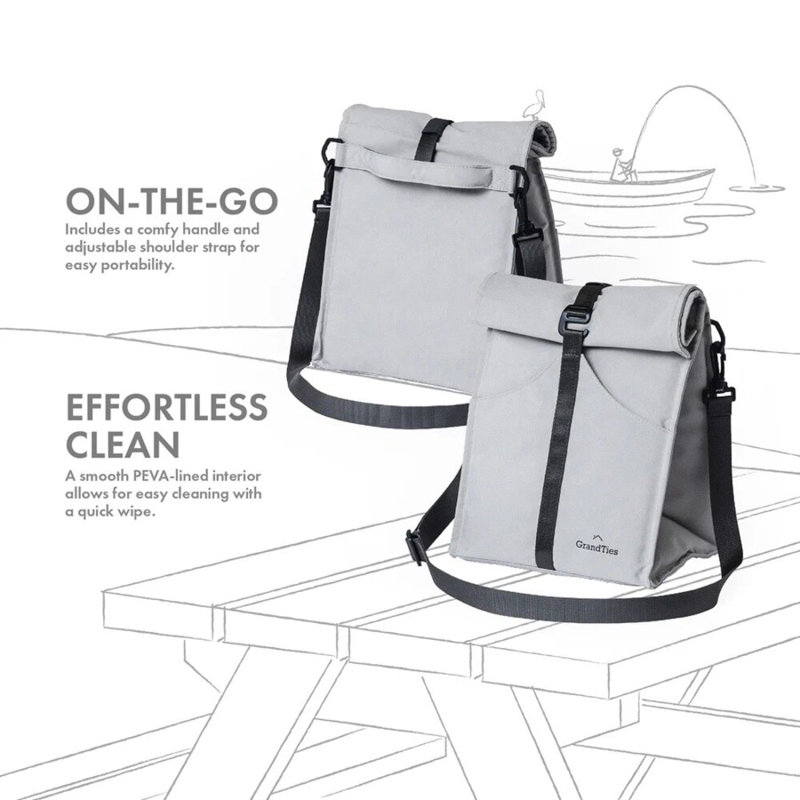 Grandties 13cans Insulated Roll Top Lunch Bag (moonlight Grey）