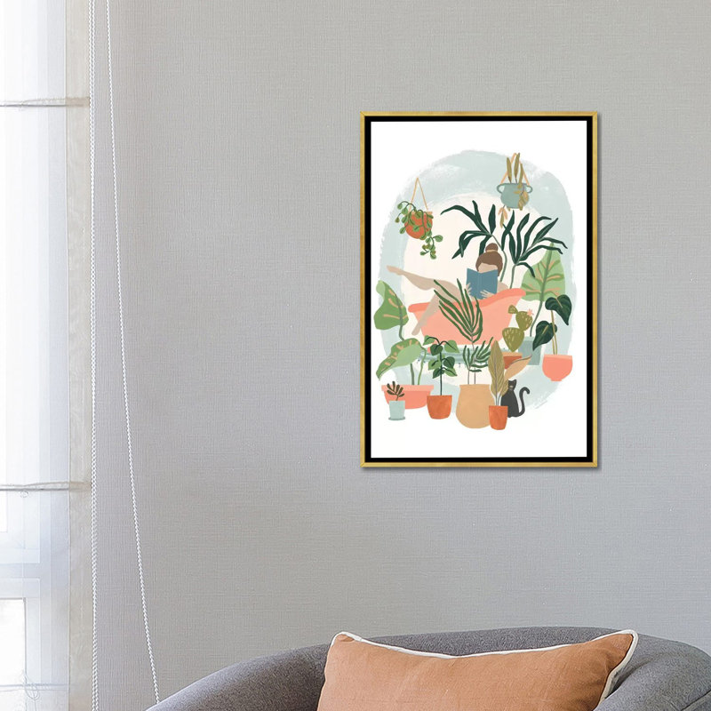«Plant Lady Bath I» par June Erica Vess - reproduction, H 40 po x l 26 po x P 1,5 po, Toile encadrée d'or