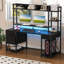  Bureau d'ordinateur avec prises de courant, lumières DEL et huche-585104449