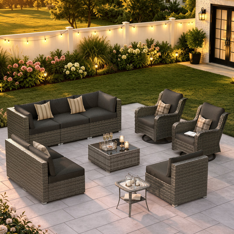 8 - Person Patio Conversation Set with Cushions, No, Black