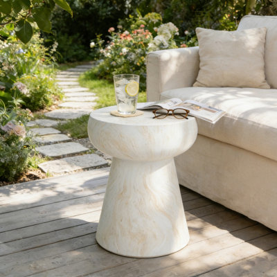 Table d'appoint 19,68 po de style champignon en forme de travertin, table de bout de patio moderne