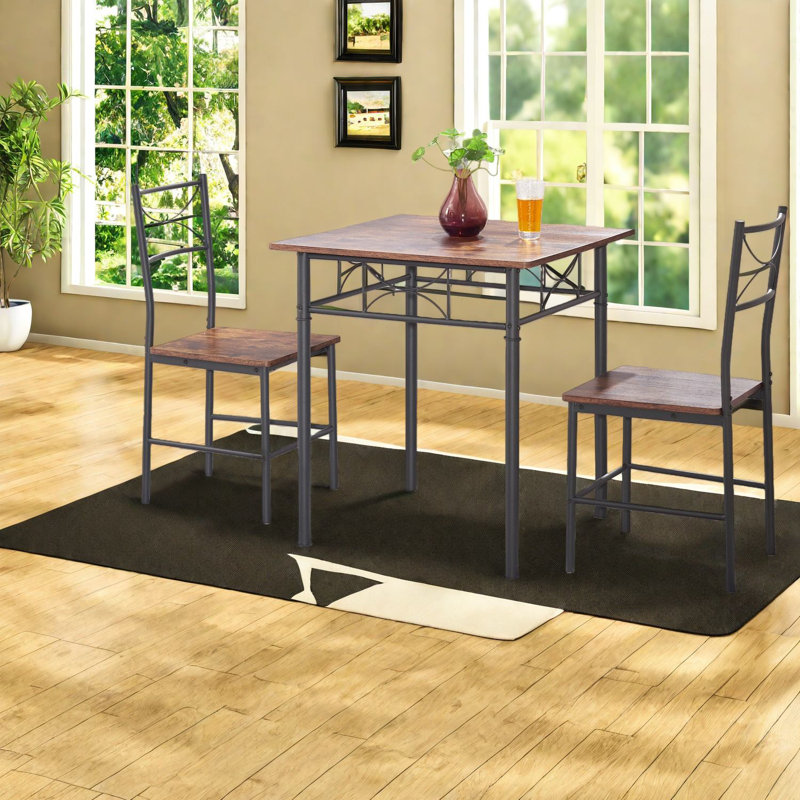 Ensemble de table de salle à manger 3 pièces Retro, en métal et en bois, peu encombrant pour la cuisine