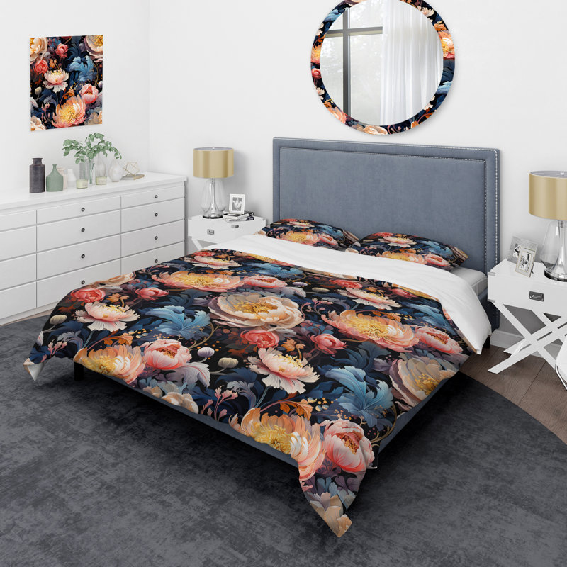 Or et rose Galactic Gardens - Ensemble de housse de couette floral - Polyester microfibre