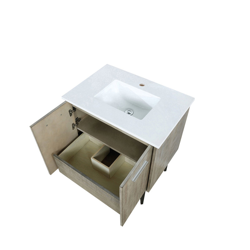 Meuble-lavabo rustique en acacia 30 po X P 20 po D, avec plateau en marbre de culture, 30"