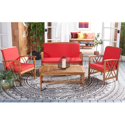 Ensemble de conversation de terrasse en bois massif pour 4 personnes Calhoun