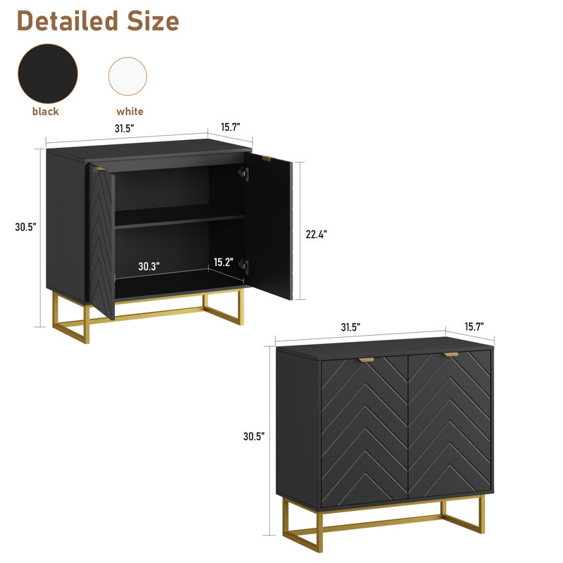 Buffet Modern avec portes à chevrons et console, Noir