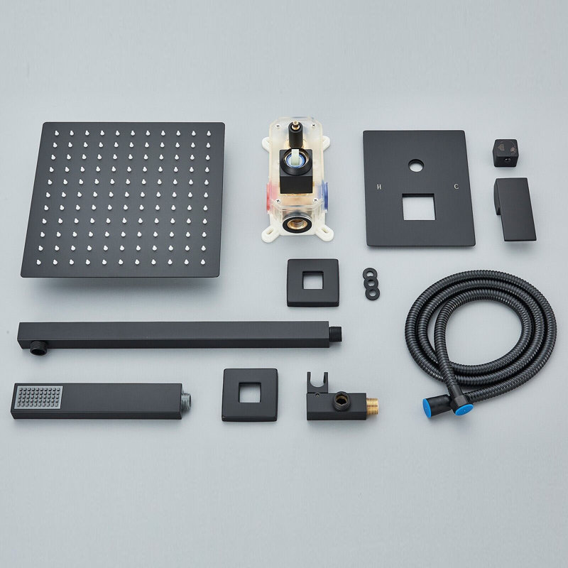 Système de douche complet avec valve brute, Noir mat