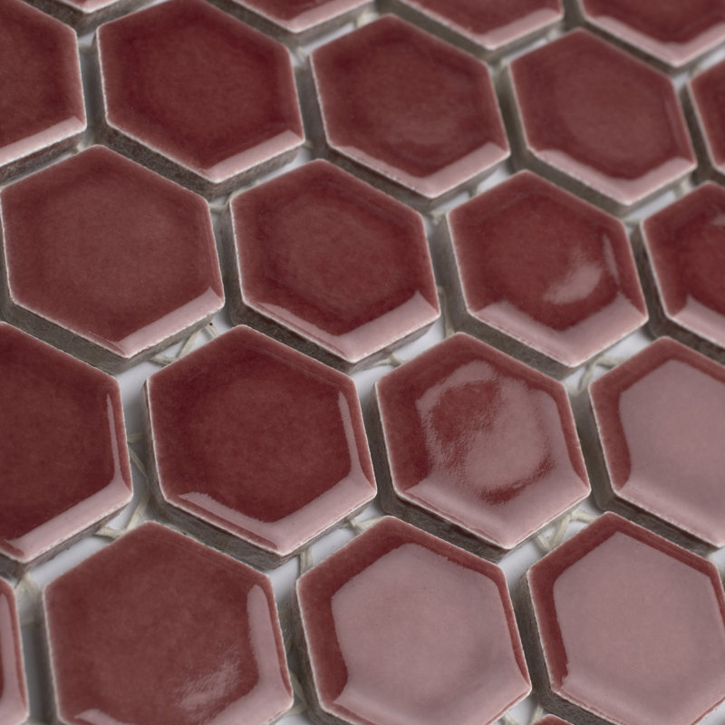 Tribeca 1" Hex Glossy 10-1/4 " x 11-7/8 " Porcelain Mosaic Floor and Wall Tile, Rusty Red