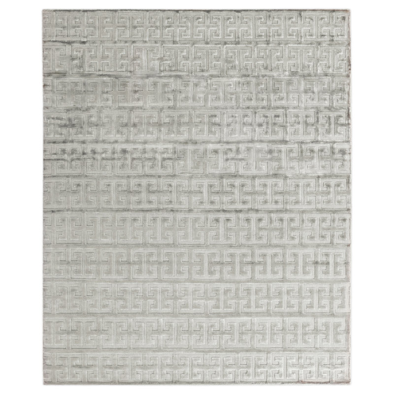Kingsley Silk Geometric Area Rug in Silver, Rectangle 6' x 9'