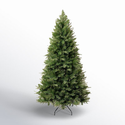 Traditional Prelit Artificial Christmas Tree with Warm Lights and Metal Stand, Wide Realistic Tree