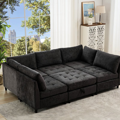 Modular Sectional With Storage , 6 Seat, Dark Gray Chenille, Transform Your Home U Shaped Storage, Seats, Living Room Essential