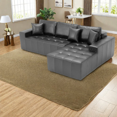Compression Sectionals, Faux Leather L Shaped Modern Sofa for Home