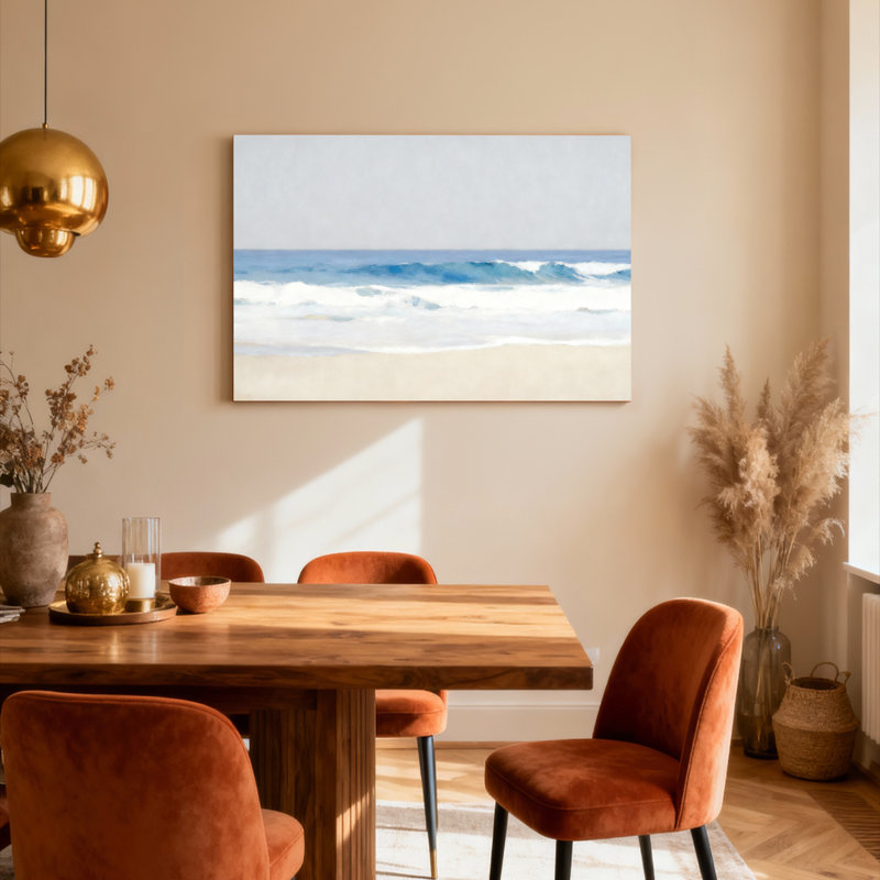 Ensemble de 1 tableau sur toile tendue représentant une scène de plage avec des vagues océaniques, H 12 po x l 18 po