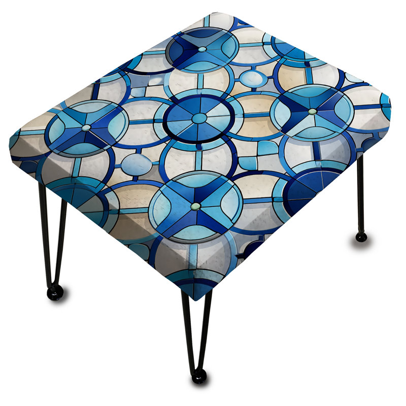 Carreaux bleus et blancs à motif floral en treillis - Repose-pieds rectangulaire géométrique