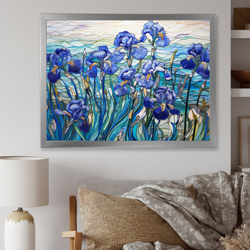 «Blue Iris Radiance» par The Lake, impression sur toile, H 12 po x l 20 po x P 1 po, Cadre simple argenté
