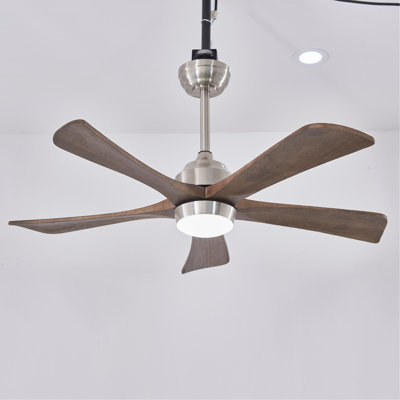 42" 5PCS Solid Wood Blades Ceiling Fan with Lights Remote Control,Quiet DC Motor 3 Blade Ceiling Fans 6 Speed Levels,Reversible Ceiling Fan,for Patio Living Room,Bedroom,Office,Indoor.(Stain nickel )