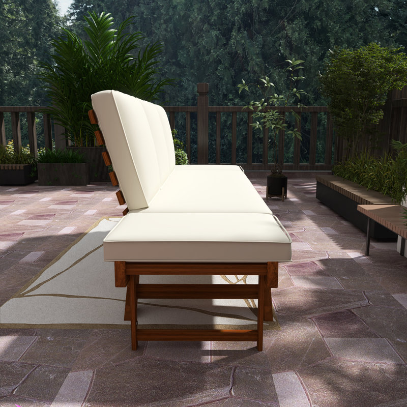 Outdoor Patio Wooden Daybed Sofa Chaise Lounge With Cushions