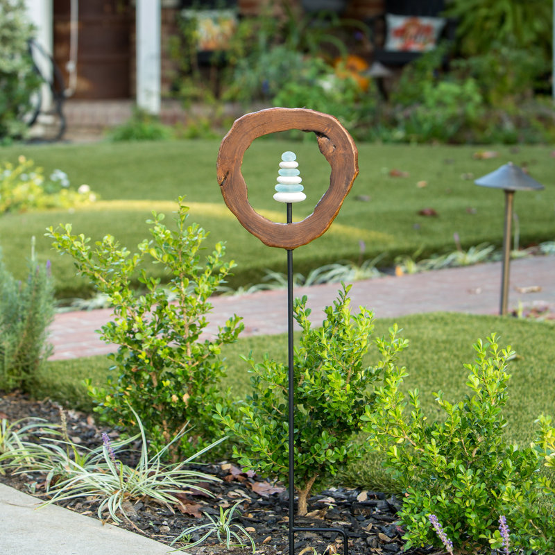 Dalle de teck avec piquet de jardin Cairn en verre 4 pi