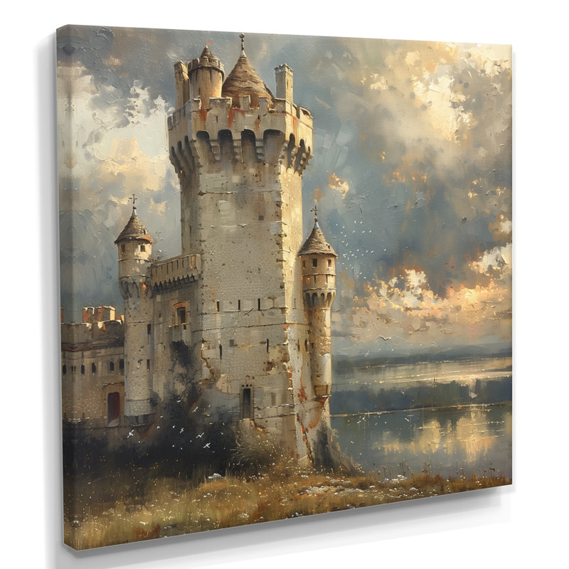 Beige gris tourelle tourelle château I - salon d'art mural châteaux, Toile tendue, H 30 po x l 30 po x P 1 po