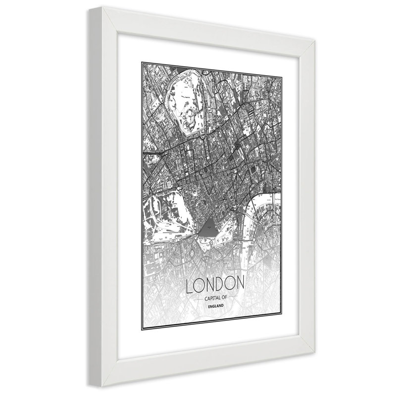 Plan Of The City Of London - Single Picture Frame Print, 90cm H x 60cm W, White