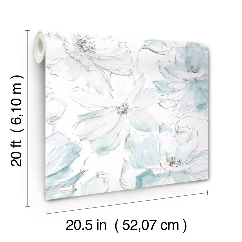 Floral Peel & Stick Wallpaper Roll, Mineral Green