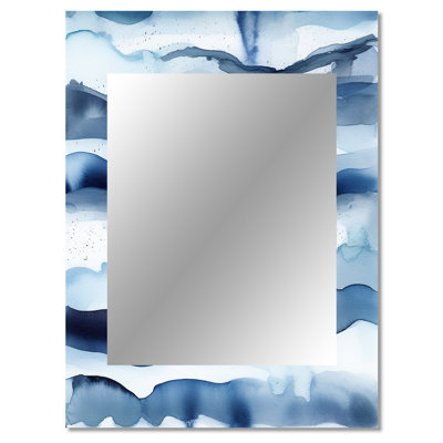 Abstract Classic Blue Waves II - Fractals Decorative Mirror, Blue Large Wall Mirror, Printed Metal Art