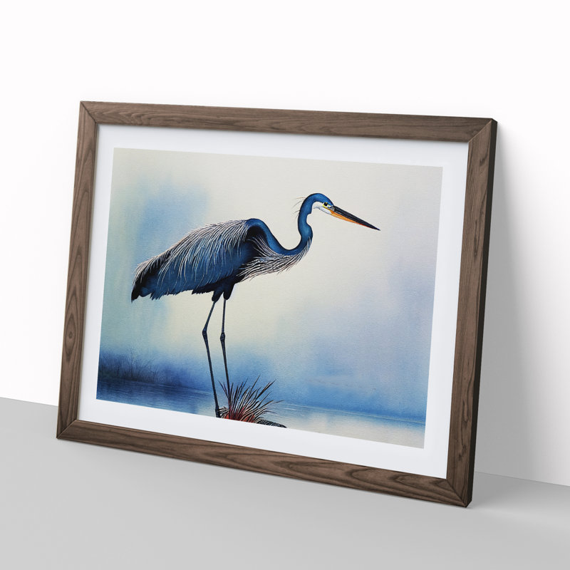 Heron Bird Vol.2 - Single Picture Frame Print, 46cm H x 64cm W x 2cm D, Walnut