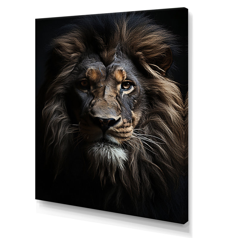 «Black and White Lion Portrait Vibrant II», reproduction d'art sur toile, H 20 po x l 12 po x P 1 po, Toile tendue