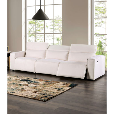 112.4" W Contemporary Power Sofa, White