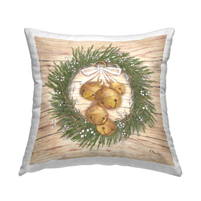 Stupell Industries Winter Bells Wreath Design by Paul Brent Throw Pillow