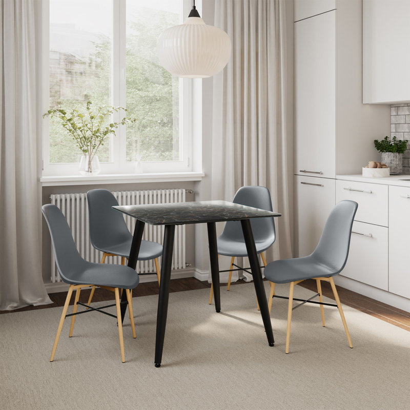 4 - Person Dining Set, Grey, Black Marble