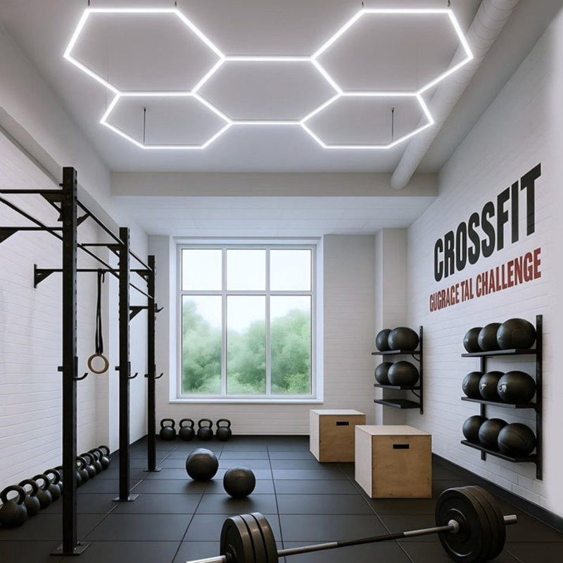 Modern Hexagon LED Ceiling Light with 5 Grids, DIY Honeycomb Design for Garage, Studio, Gym or Game Room (Set of 5)