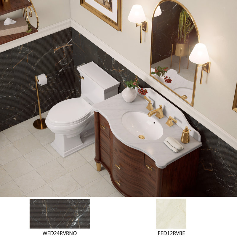 Reve Roseliere Deco 11-3/4 in. x 23-1/2 in. Porcelain Wall Tile, Black/White