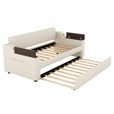 Twin Size Upholstery Daybed With Storage Arms, Trundle And USB Design -  STYLISH, OKKK612-GX000547AAA