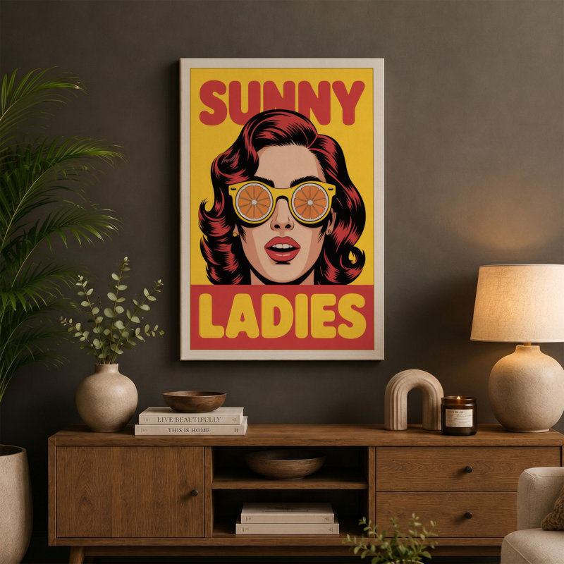 Sunny Ladies Retro - Wrapped Canvas, 36x24 - 91.4 x 61.0 cm, Sage Border