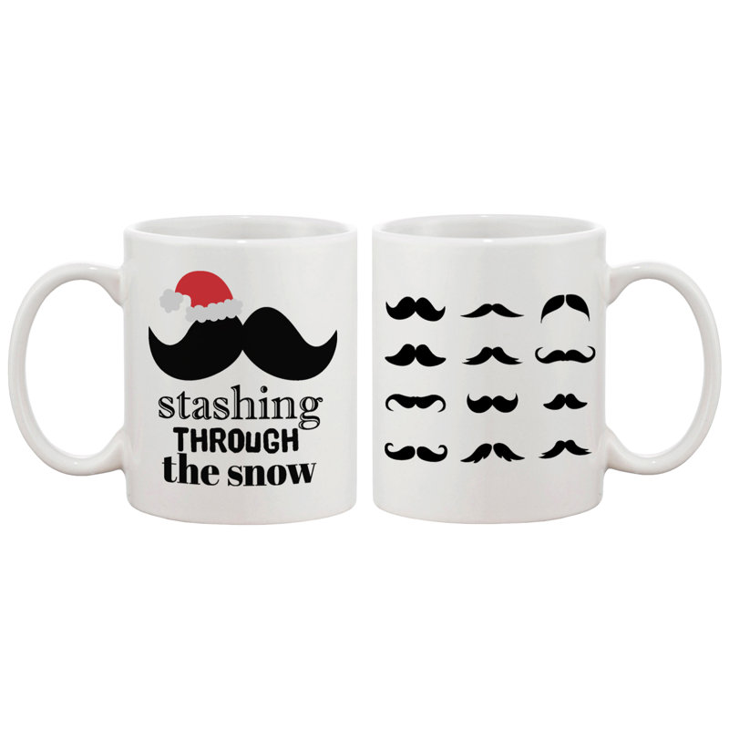 White Ceramic Christmas Mustache Coffee Mug