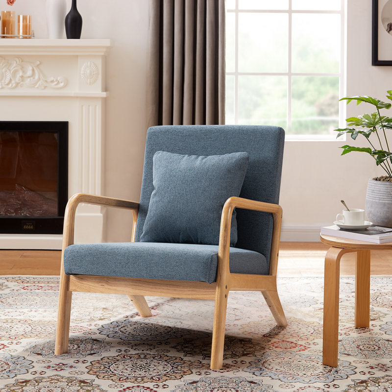 Fauteuil d'appoint de 25,6 po Fanci, Lin bleu / bois jaune moyen