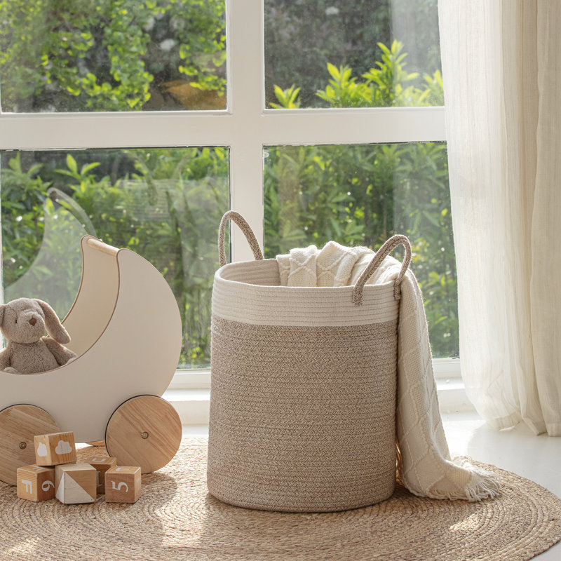 Woven Basket Rope Storage Baskets - Large Cotton Organizer, Basket for Baby Blanket, Kids Toy Nursery Laundry Basket, Desert