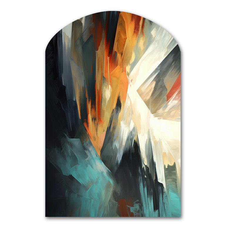 Orange And Blue Abstract Mixed Colors I - Abstract Minimalism Arch Shape Irregular Metal Wall Decor, 43" H x 33" W x 1" D