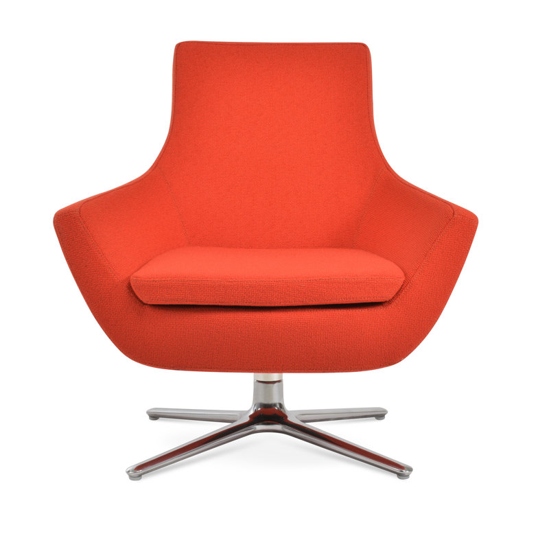 Rebecca Oval Swivel Lounge Chair, Orange Boucle Faux Leather, Silver