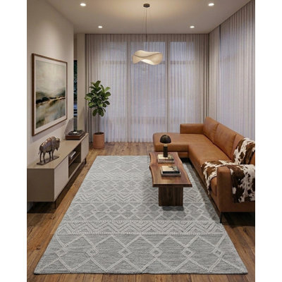 Hand Woven Contemporary Ivory Black Wool And Cotton Rectangle Indoor Area Rug