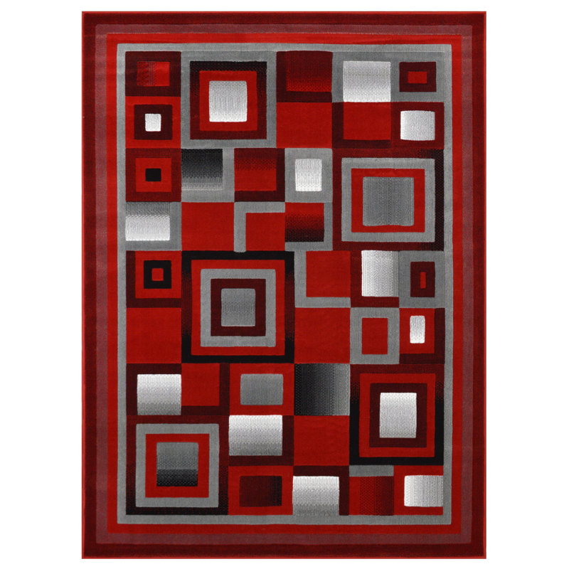 Tapis rouge tissé à la machine Jon-Paul, Rectangle 5 pi 2 po x 7 pi 2 po