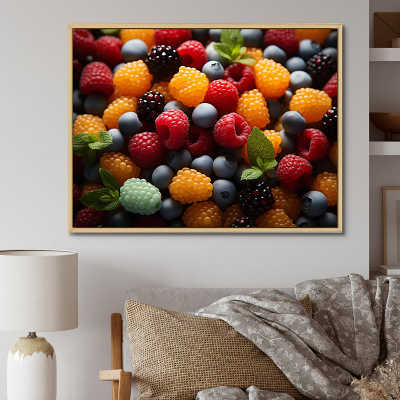 «Colorful Pop Art Candy and Fruit», reproduction d'art sur toile, H 12 po x l 20 po x P 1 po, Cadre naturel flottant