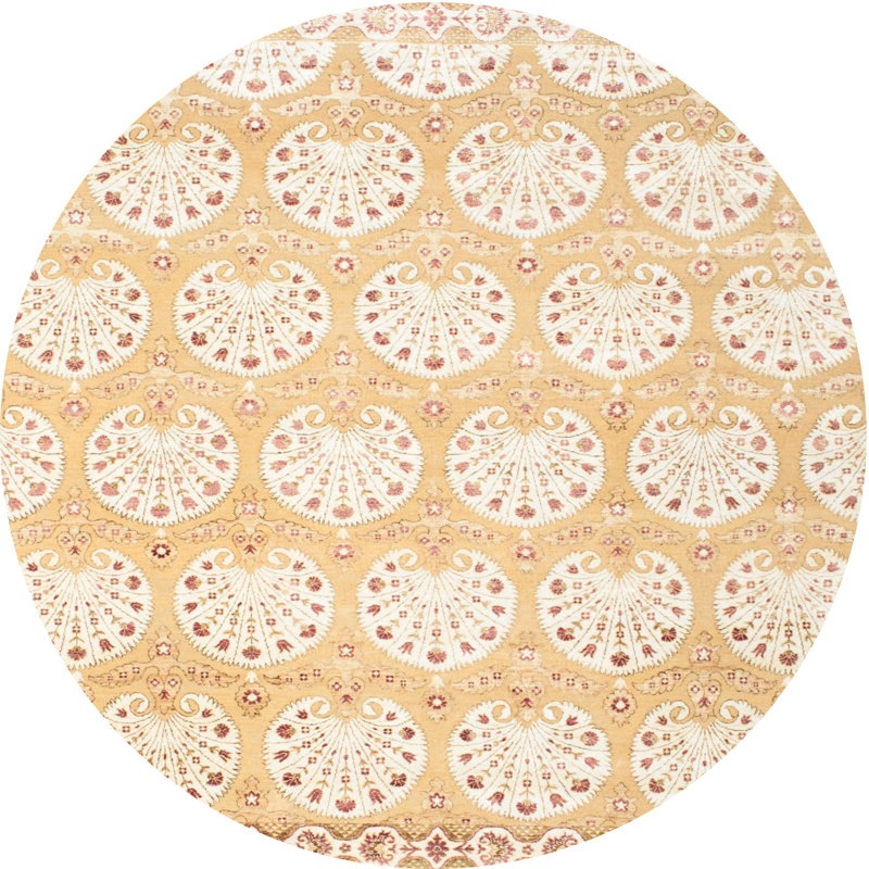 Tapis orange/blanc contemporain, Rond 5 pi