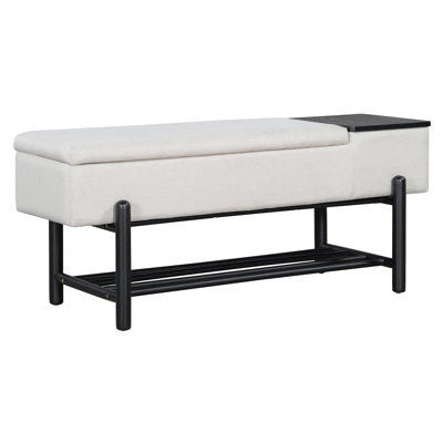 Farmhouse Upholstered Storage Bench With Hidden Compartment