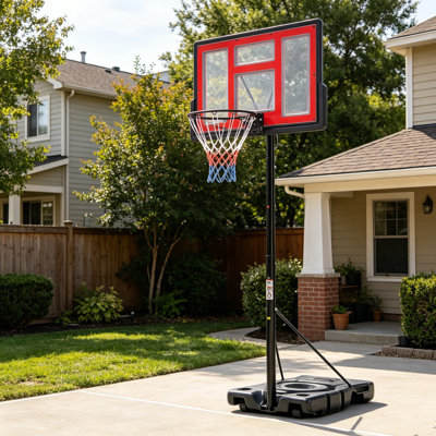 Adult Portable Basketball System 10 Foot Adjustable Height, 44" Shatter Resistant Backboard & Shock Absorbing Rim, Fillable Weight Base With Transport Wheels, Outdoor Poolside & Indoor Basketball Hoop